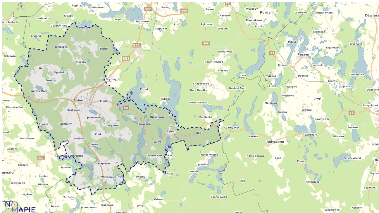 Mapa obszarów ochrony przyrody Olsztynka